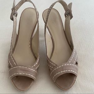 Cream leather platform sling back shoes